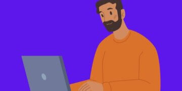desenho representativo de homem acessando instagram no pc